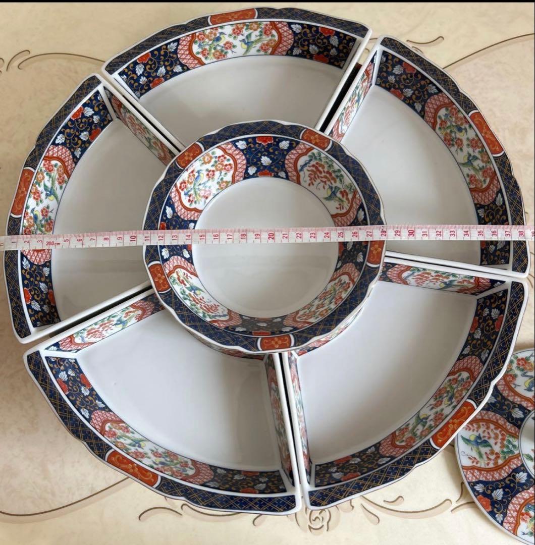 第一陶器　錦花鳥　回転オードブル皿　高台皿　仕切り皿　大皿　色絵　古伊万里　正月