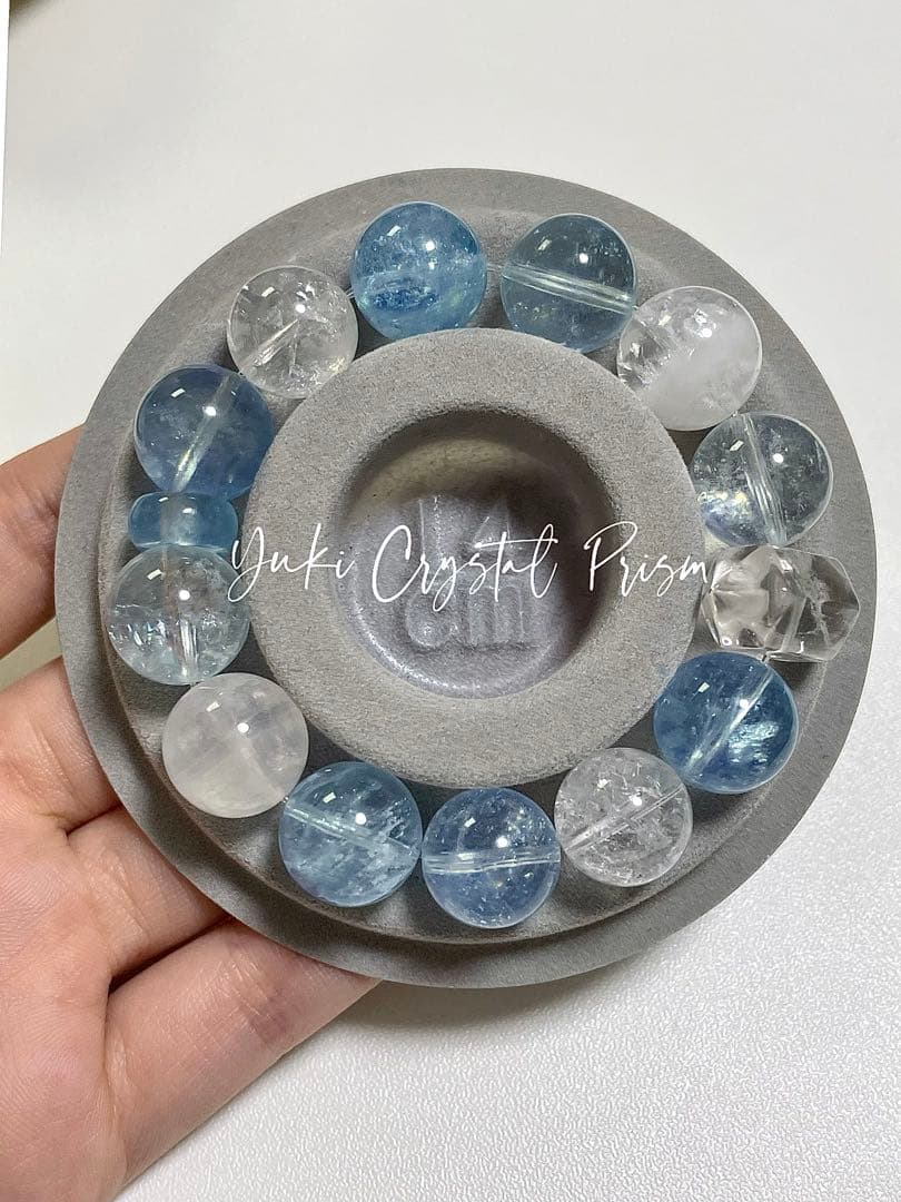 高品質アクアマリン×ブルームーンストーン×ハーキマーダイヤモンド　ブレスレット