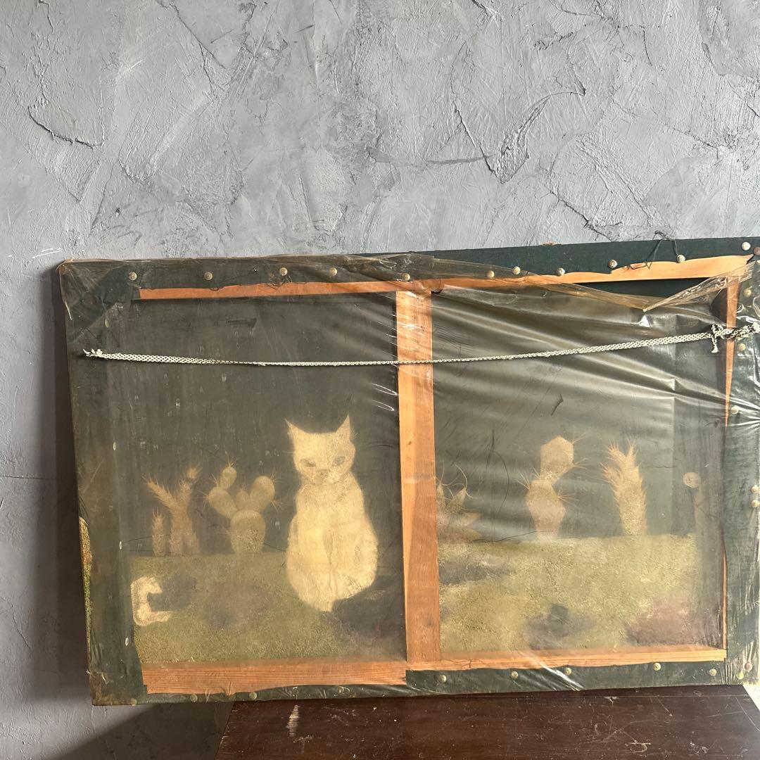 お値下げ❣️素敵すぎる！ヴィンテージ　猫とサボテンの刺繍パネル