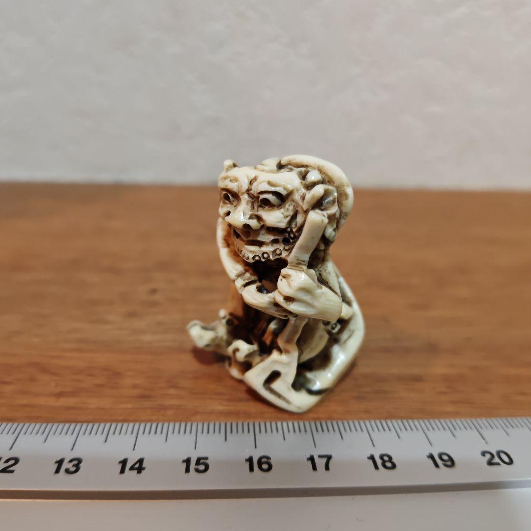 時代提物 神像根付 天然素材 在銘【風神雷神】高さ約4.4cm 重19ｇ 厄除け