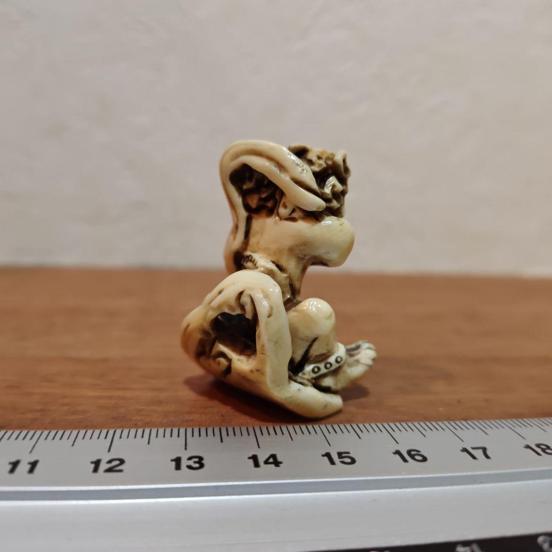 時代提物 神像根付 天然素材 在銘【風神雷神】高さ約4.4cm 重19ｇ 厄除け