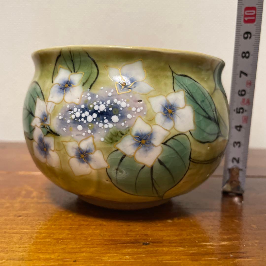 【Used・希少】京焼 清水焼 陶あん 京織部 がく紫陽花 中鉢 ヴィンテージ品