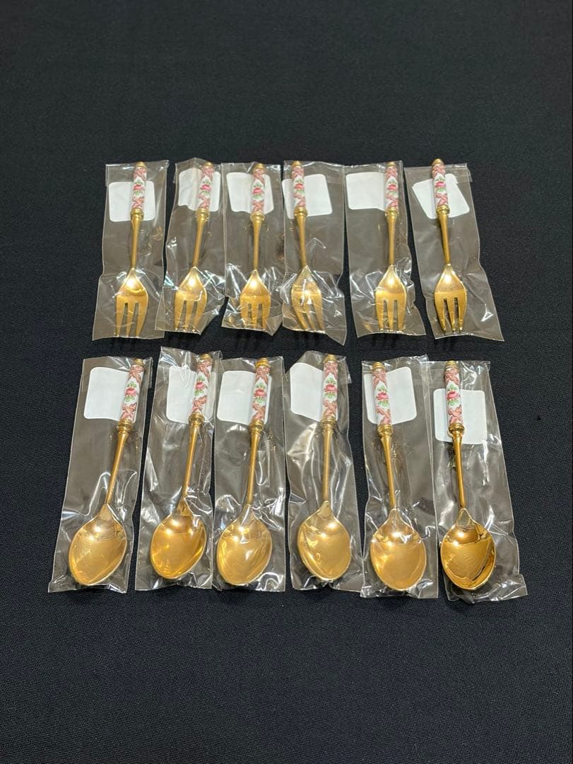 持ち手陶器　バラ柄　ゴールド　カトラリーセット 12本　高島屋