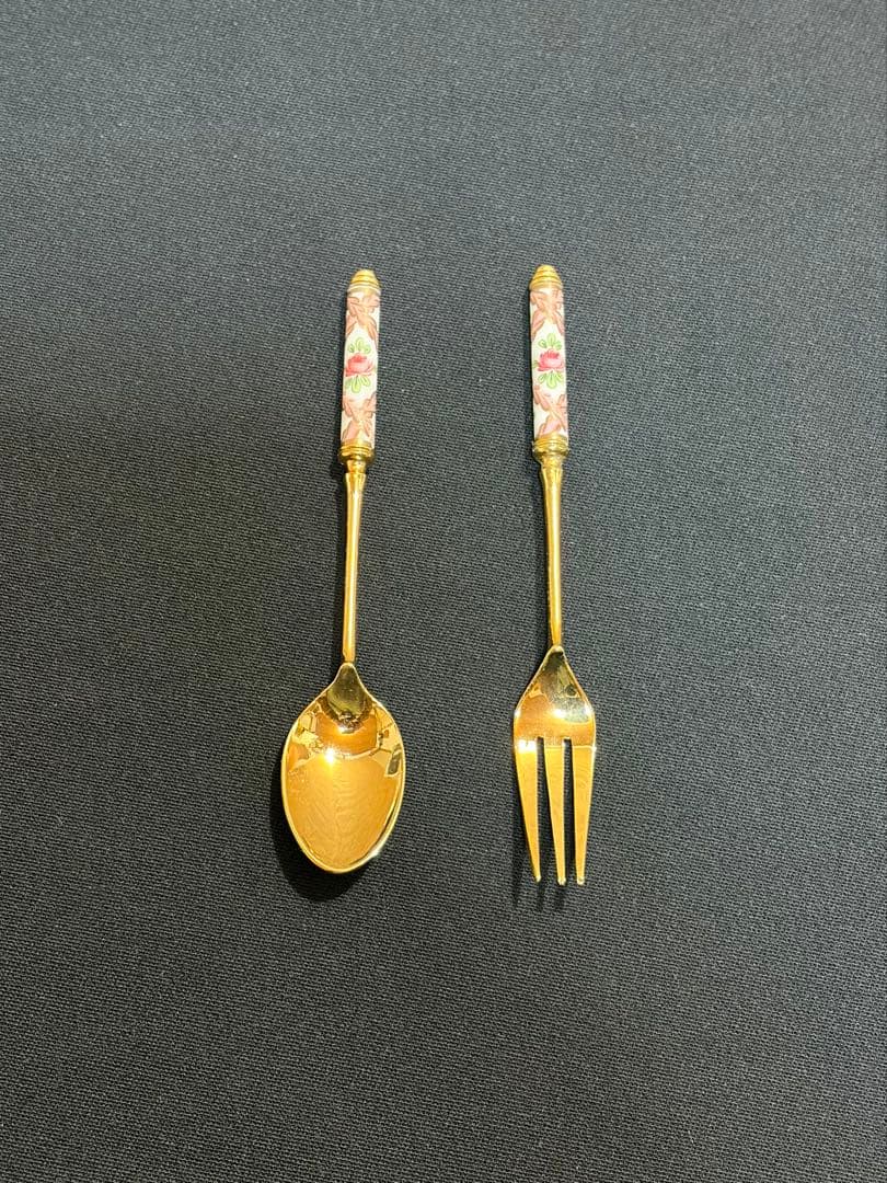 持ち手陶器　バラ柄　ゴールド　カトラリーセット 12本　高島屋