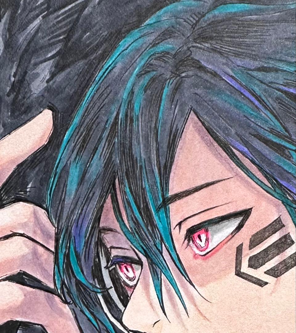 h*☆様 手描き イラスト オリジナル アナログ 色紙 男の子