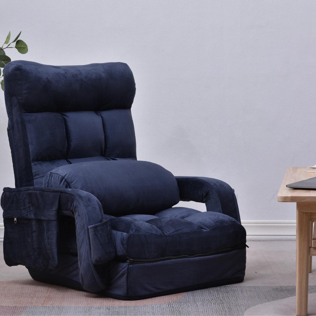 座椅子リクライニング14段ギアリクライニングチェアー ファブリック【ダークブルー