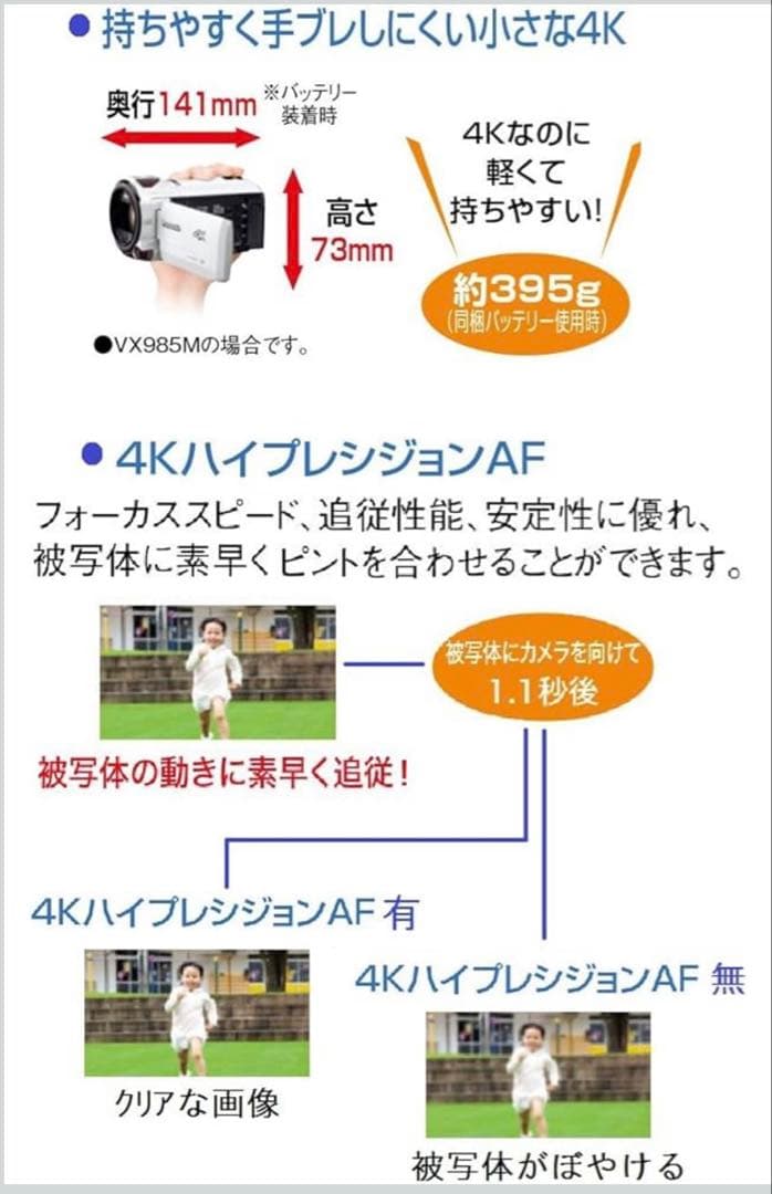 パナソニック 4Kビデオカメラ/交換バッテリー2個／別売りケースつき