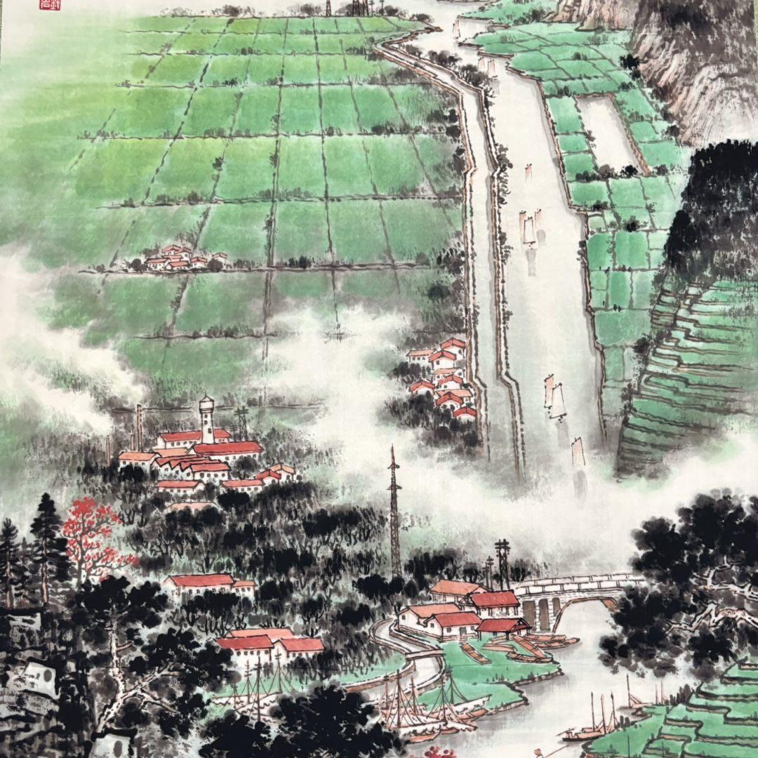 【特価】钱松岩 雲山瀑布 掛け軸 中堂｜中国山水画｜新中式・開運インテリア