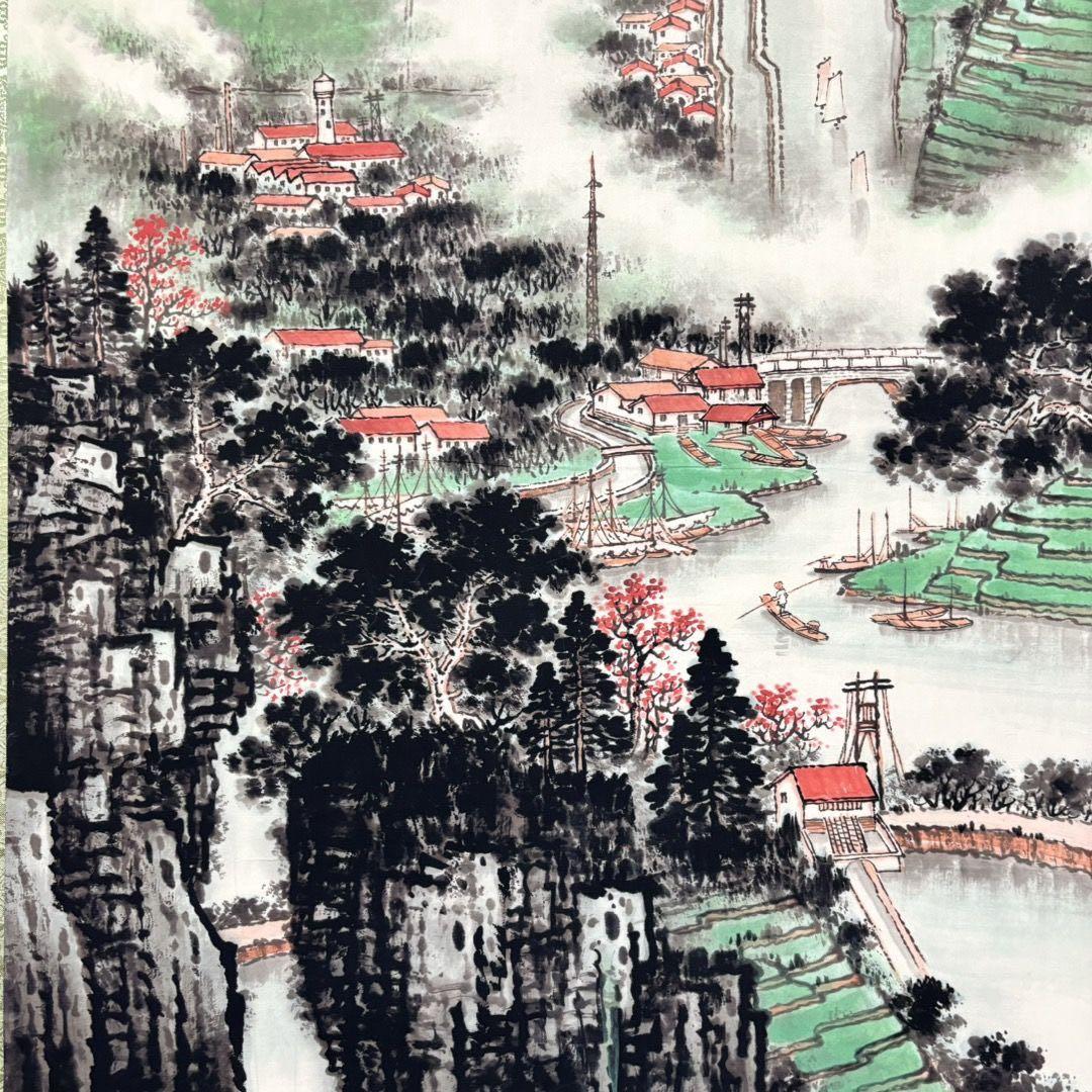 【特価】钱松岩 雲山瀑布 掛け軸 中堂｜中国山水画｜新中式・開運インテリア