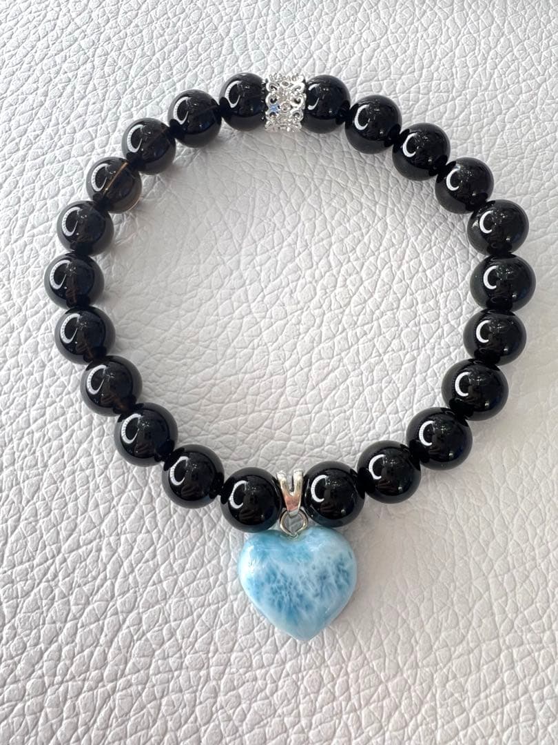 ドミニカ産ハートラリマー♡モリオンブレスレット　愛　平和　癒し　魔除け　厄除