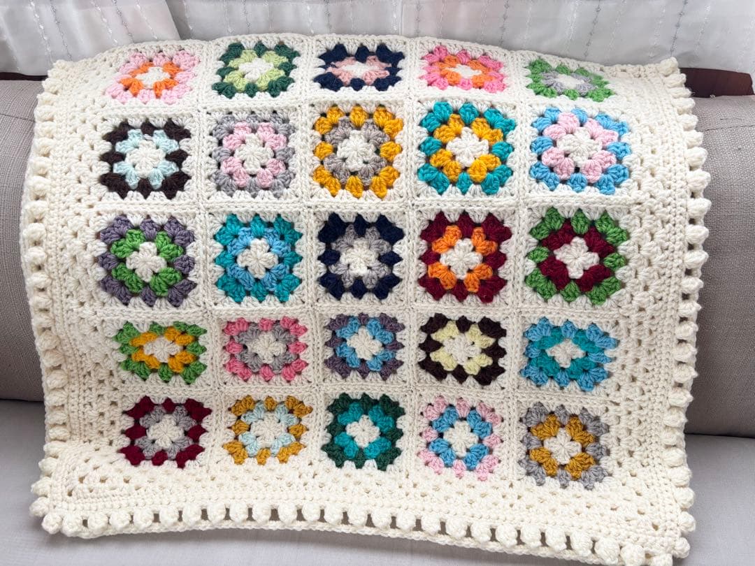 グラニーブランケット　カラフル　ハンドメイド