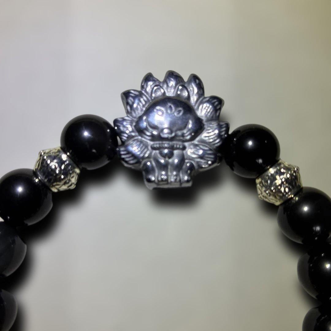 レインボーオブシディアン×タイガーアイ 九尾の狐 ブレスレット 天然石 金運開運