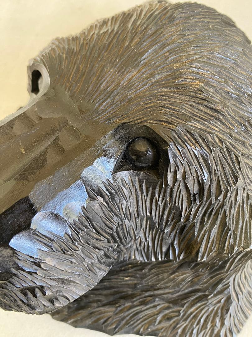 古い木彫り熊の壁掛けマスク　オブジェ　看板　木彫り熊　壁掛け　北海道　民藝