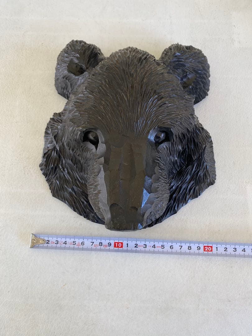 古い木彫り熊の壁掛けマスク　オブジェ　看板　木彫り熊　壁掛け　北海道　民藝