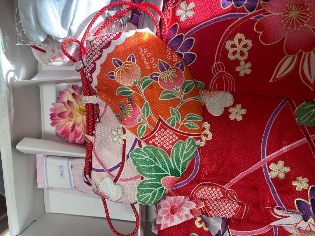 七五三 3歳 着物セット 被布 草履 髪飾り 足袋 ピンク 花柄 履き物