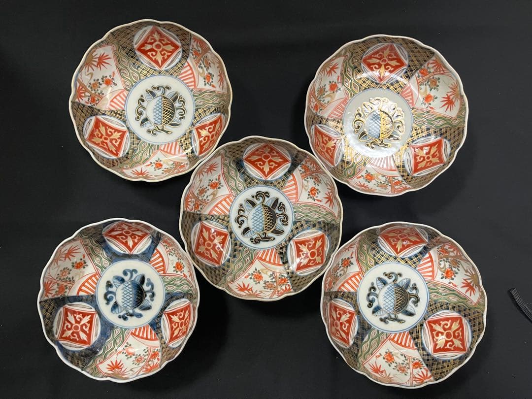 有田焼 伊万里焼 古伊万里 金彩 色絵 六寸鉢 5客 管理A3636