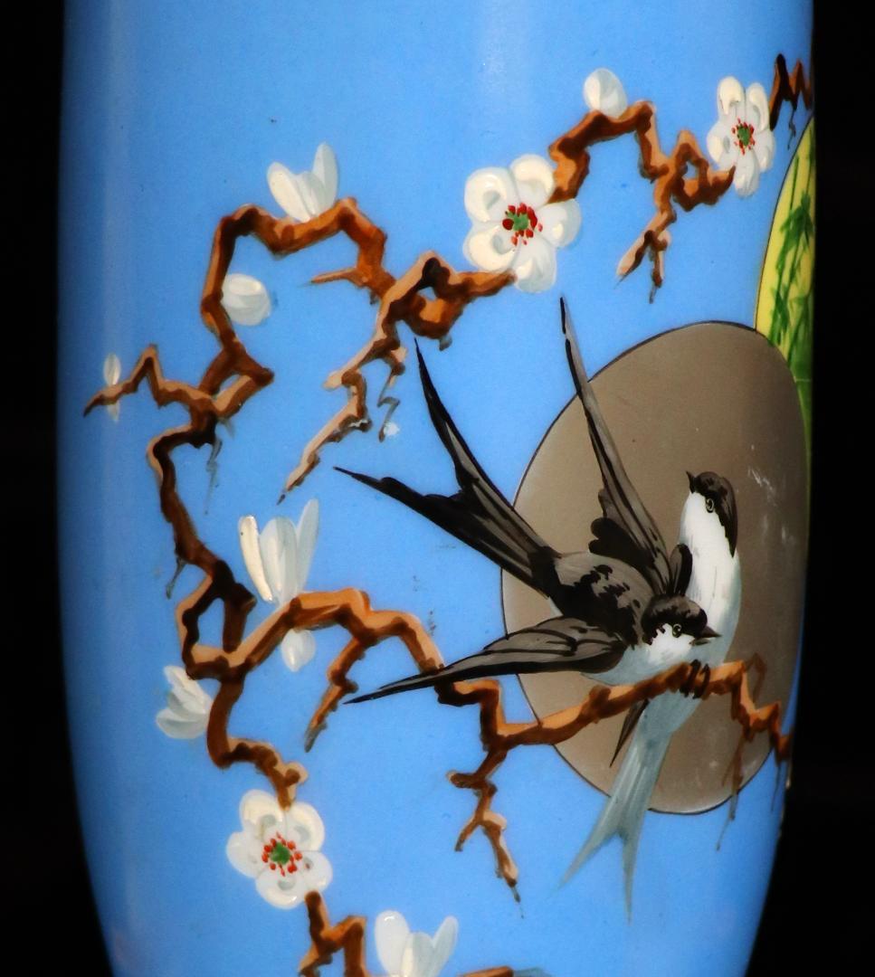 オールド・バカラ レア型 オパーリンクリスタル製 日本趣味 花鳥図飾壷 花瓶