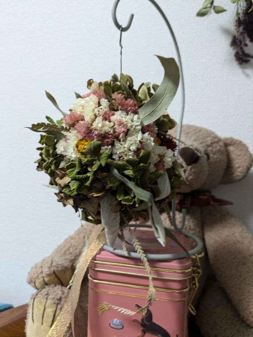 ドライフラワー★フライングリース　ボール★アンティーク　秋色紫陽花　癒し♪