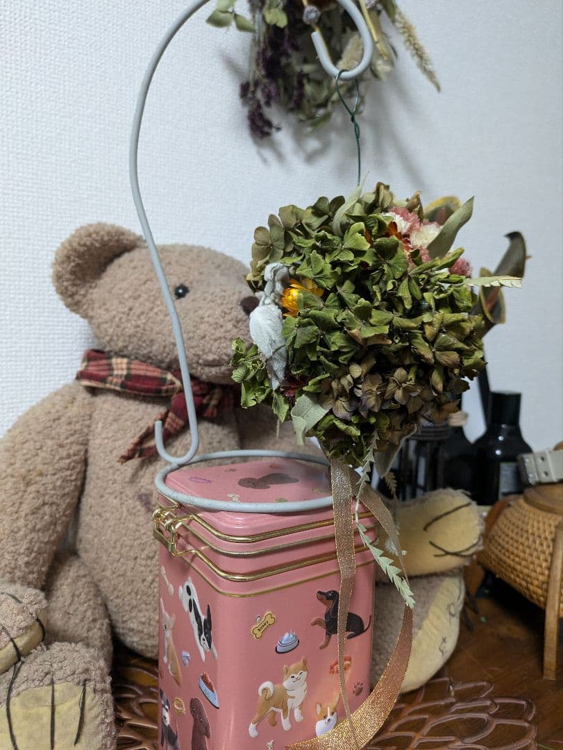 ドライフラワー★フライングリース　ボール★アンティーク　秋色紫陽花　癒し♪