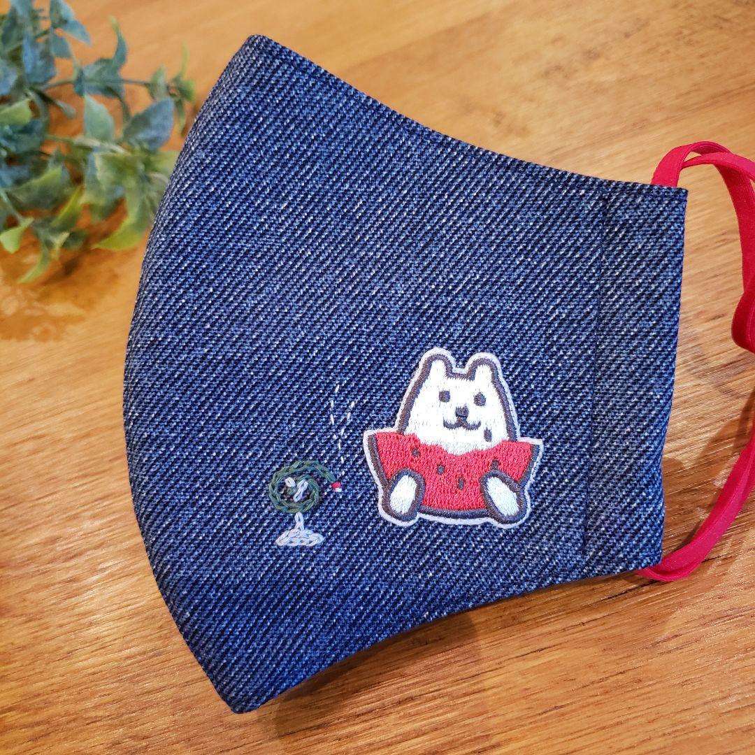 ハンドメイドマスク/不織布マスクカバー☆デニムプリント〈ネイビー〉
