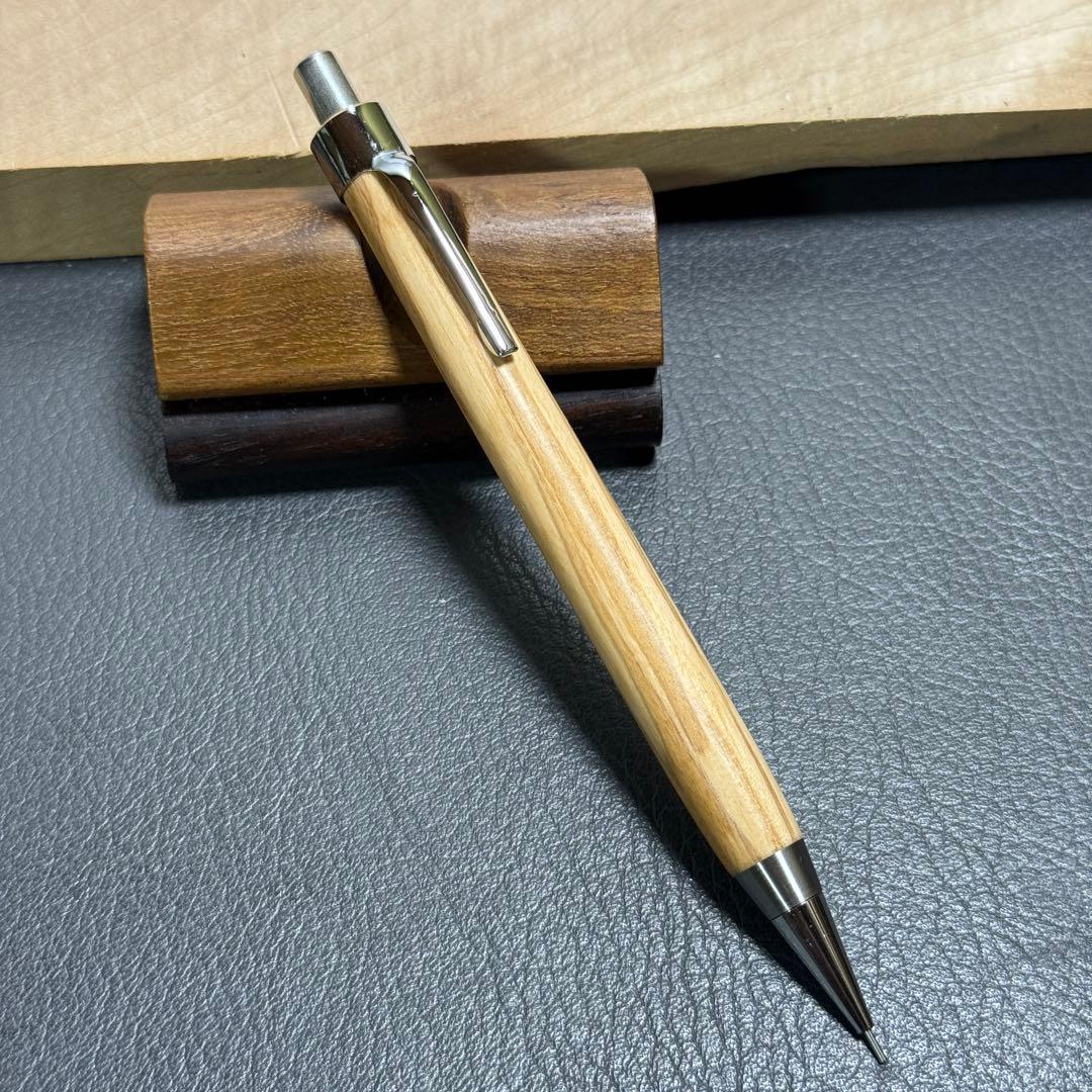 109オリーブウッド　木製シャーペン　強低重心テーパー　ステンレス