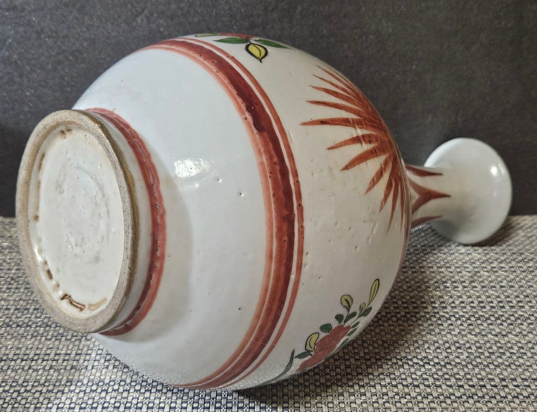 【時代古作品❗】中国古陶磁器　清代～民国期　清朝民窯　色絵　草花の図　大瓶　花入