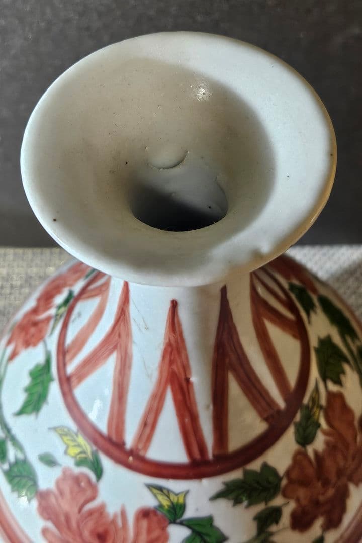 【時代古作品❗】中国古陶磁器　清代～民国期　清朝民窯　色絵　草花の図　大瓶　花入
