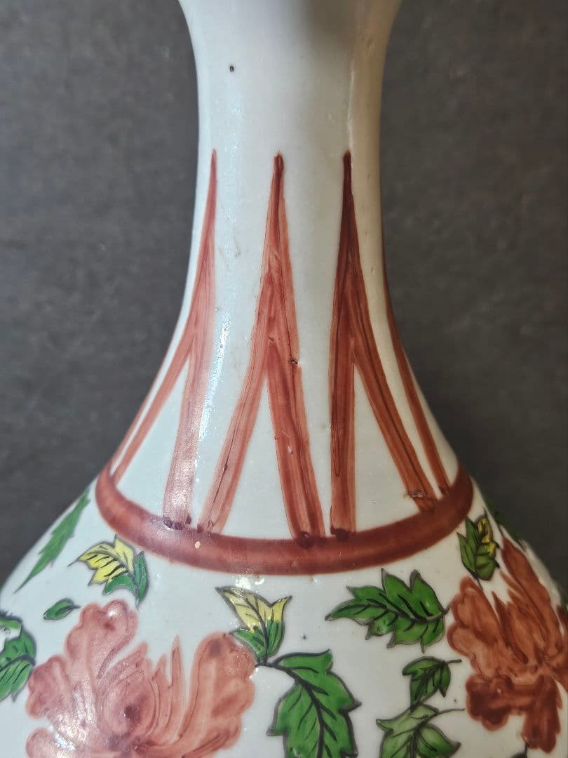 【時代古作品❗】中国古陶磁器　清代～民国期　清朝民窯　色絵　草花の図　大瓶　花入