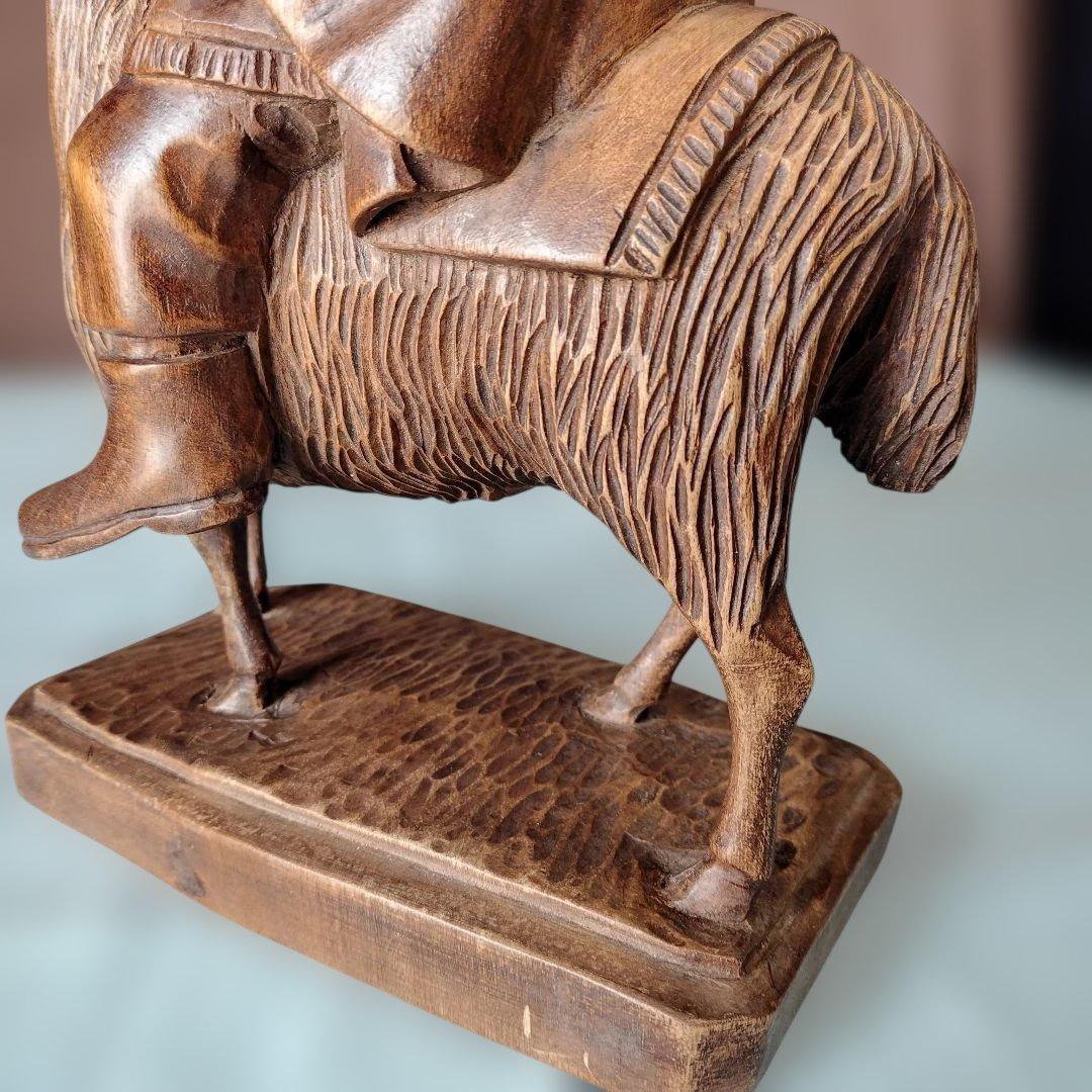 ペルー20世紀後半製民族美術硬木 繊細美麗一刀彫/ラマに乗る牧童/ヴィンテージ