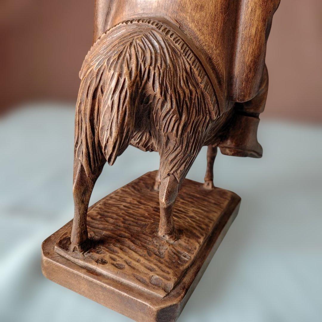 ペルー20世紀後半製民族美術硬木 繊細美麗一刀彫/ラマに乗る牧童/ヴィンテージ