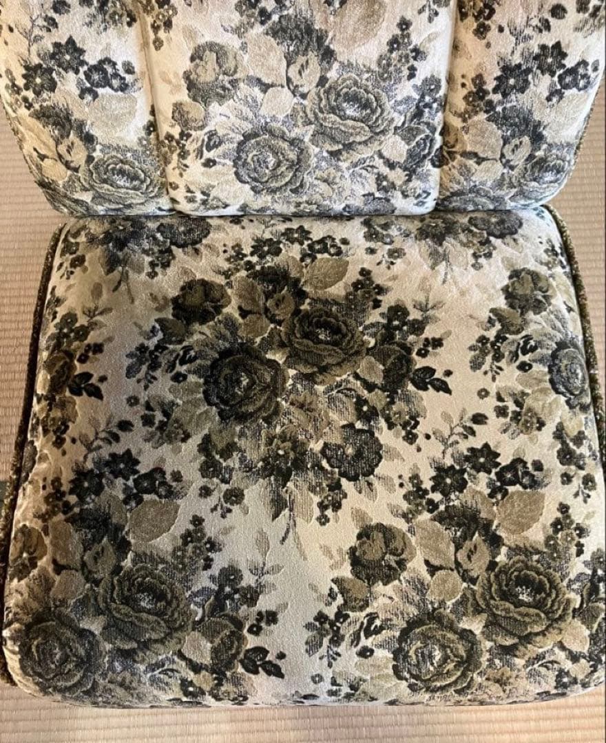 オールドカリモク 一人掛けソファ 花柄 グリーン