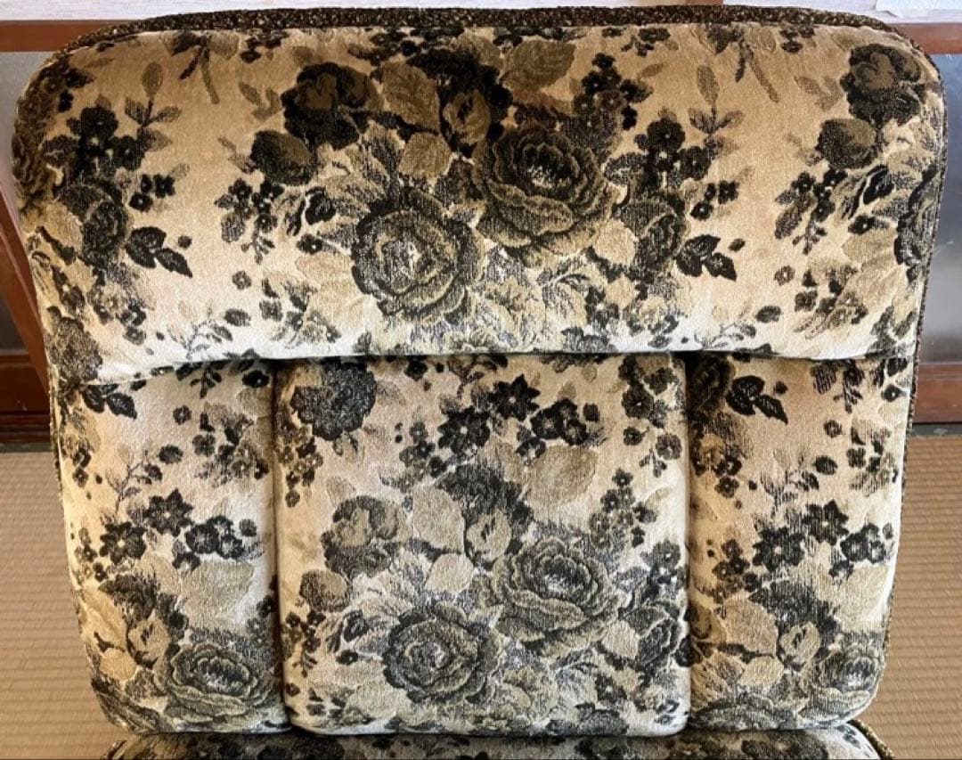 オールドカリモク 一人掛けソファ 花柄 グリーン