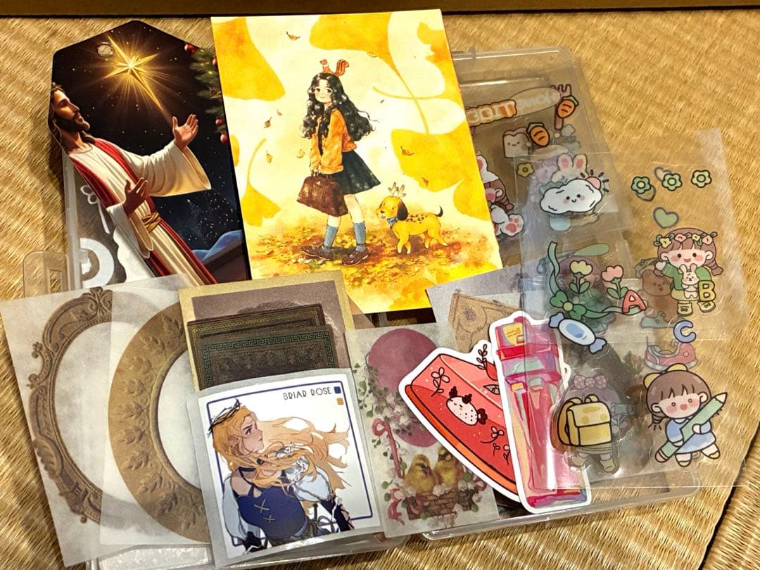 【W】コラージュ素材や雑貨など大量！紙もの ステッカー マステ ケース