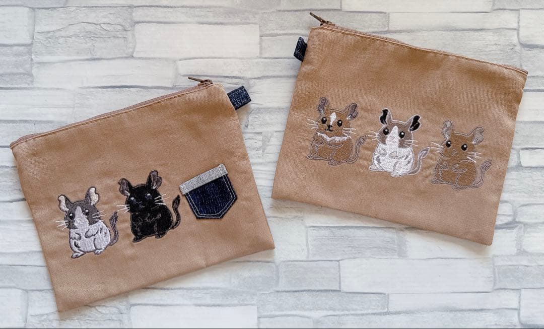 専用　ハンドメイド　刺繍　デグー　ポーチ　キーホルダー