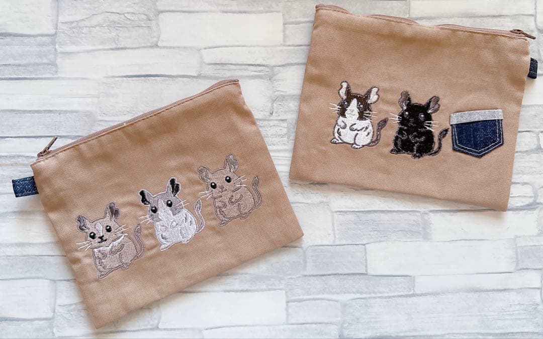 専用　ハンドメイド　刺繍　デグー　ポーチ　キーホルダー