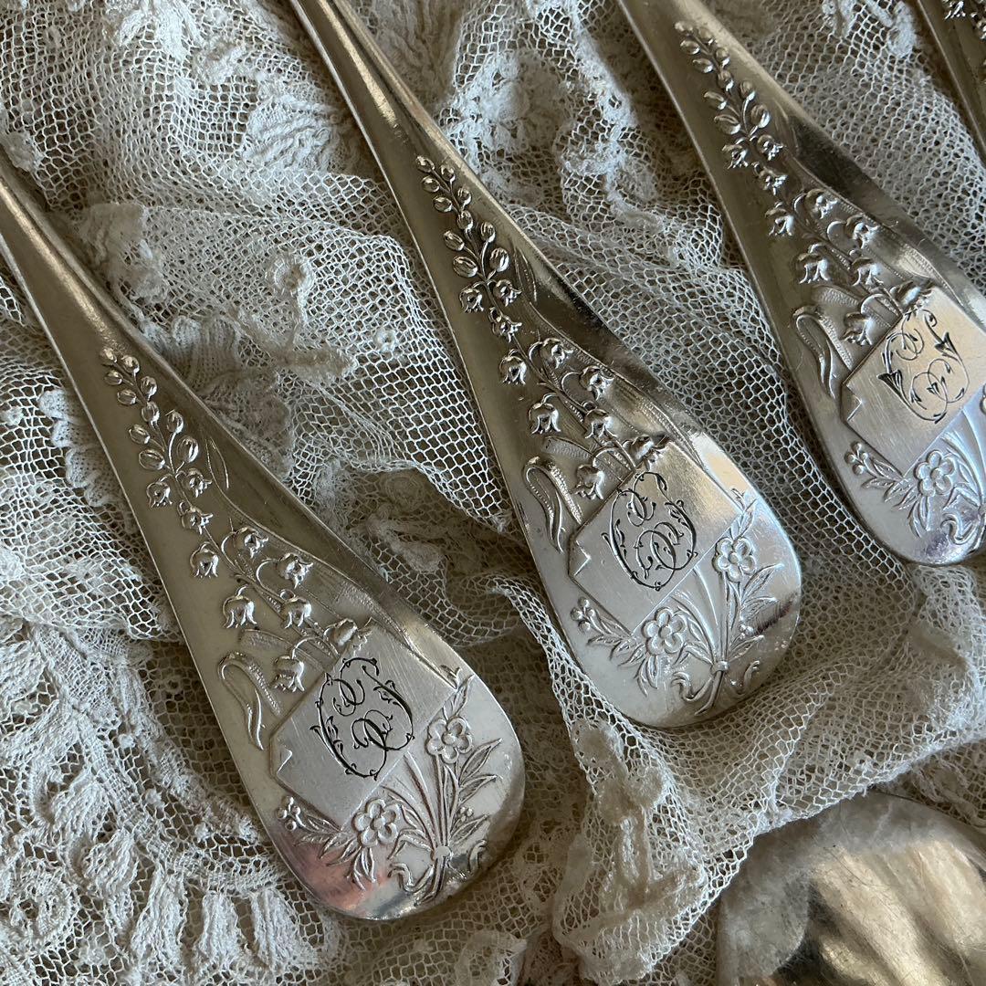 フランスアンティーク　６セット♡　すずらん　スプーン＆フォーク　モノグラム