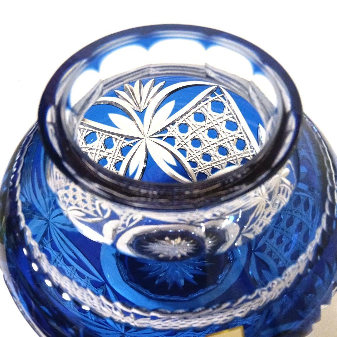 未使用 美品 カガミクリスタル 江戸切子 花瓶 笹葉麻葉紋 伝統工芸士 木村秋男