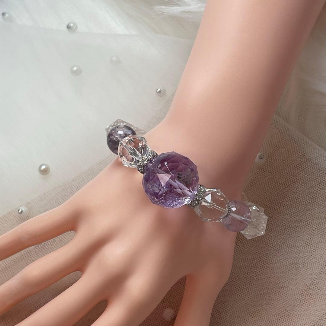 天然石 アメジスト 水晶スターカット 大玉 ブレスレット