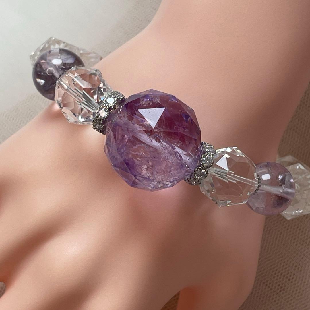天然石 アメジスト 水晶スターカット 大玉 ブレスレット