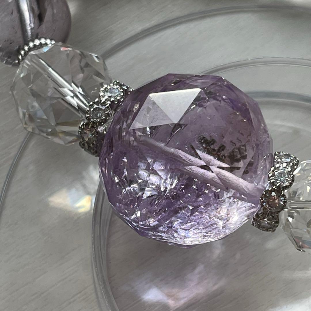 天然石 アメジスト 水晶スターカット 大玉 ブレスレット