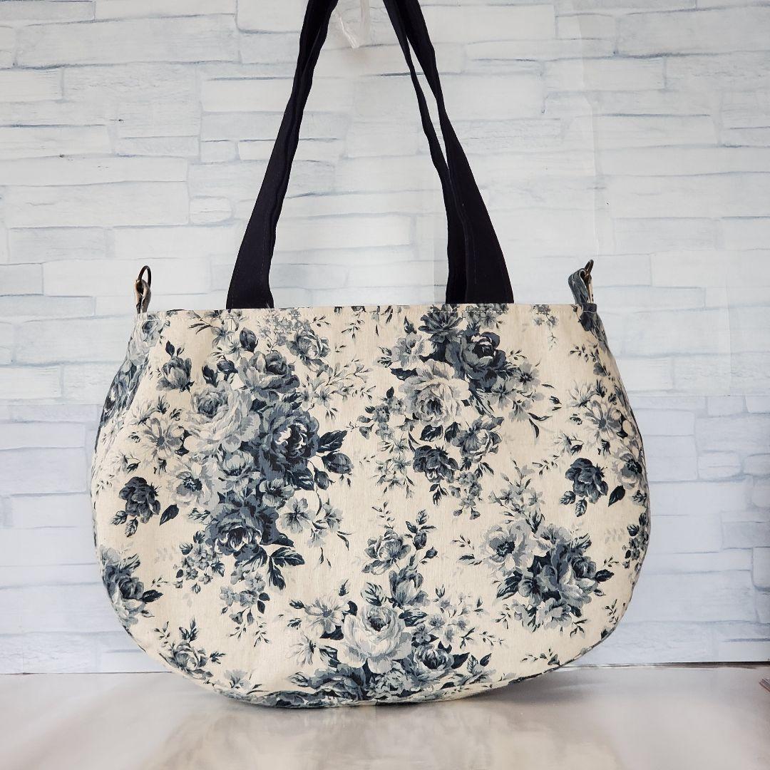 ハンドメイド ラウンドバッグ 丸いトートバッグ ローズブーケの花柄