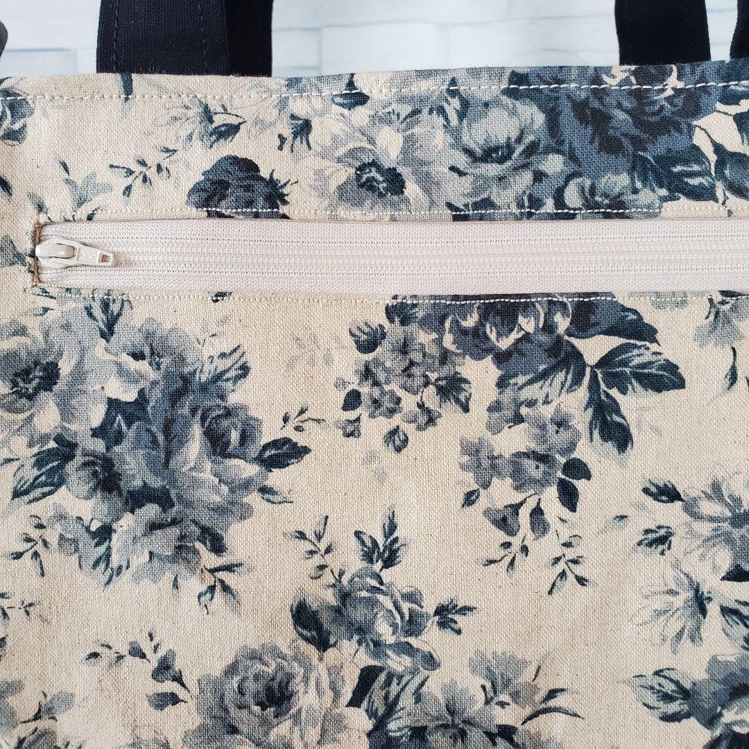 ハンドメイド ラウンドバッグ 丸いトートバッグ ローズブーケの花柄