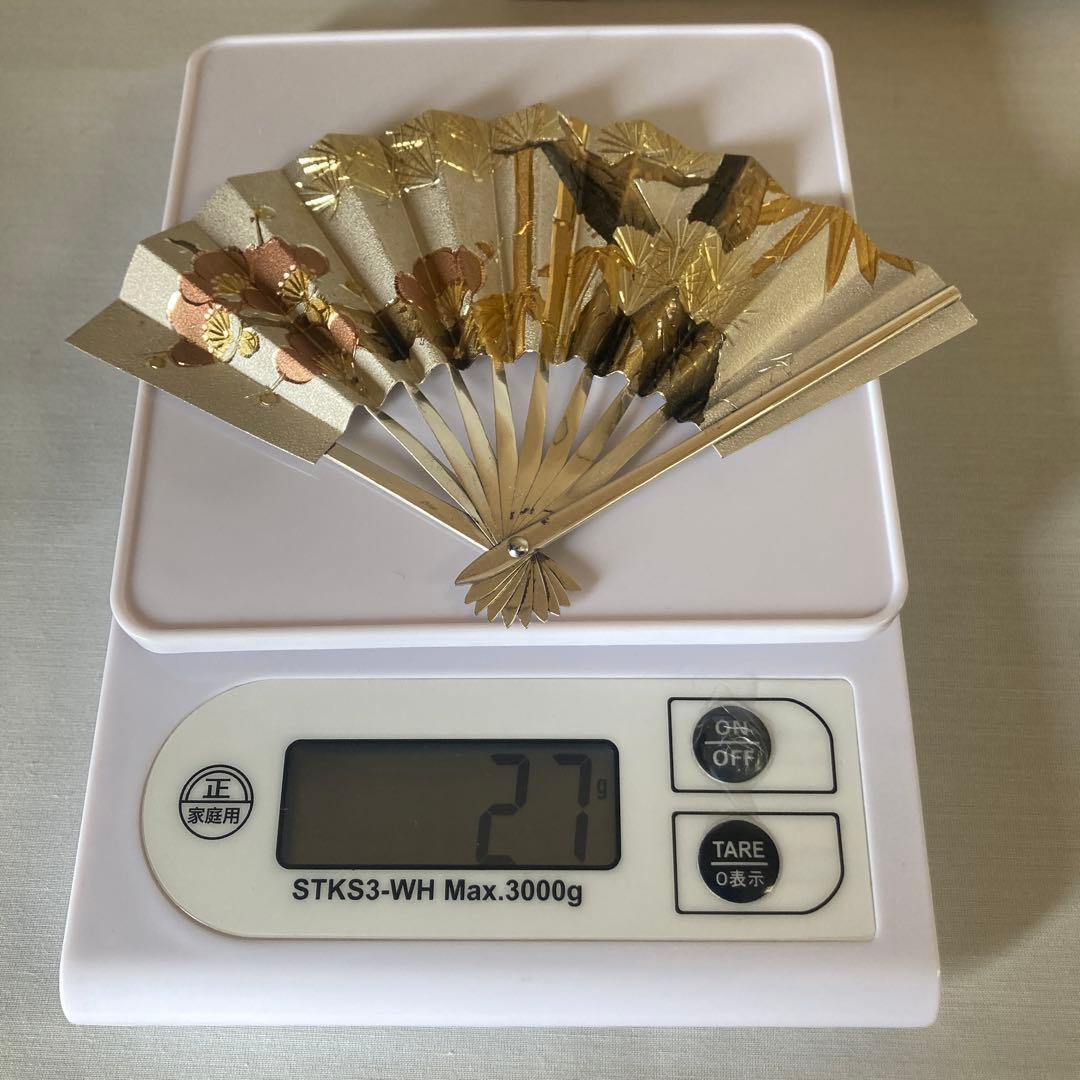 純銀　秀雄作　飾り扇子 末廣　松竹梅　27g ガラスケース付き　断捨離　大掃除