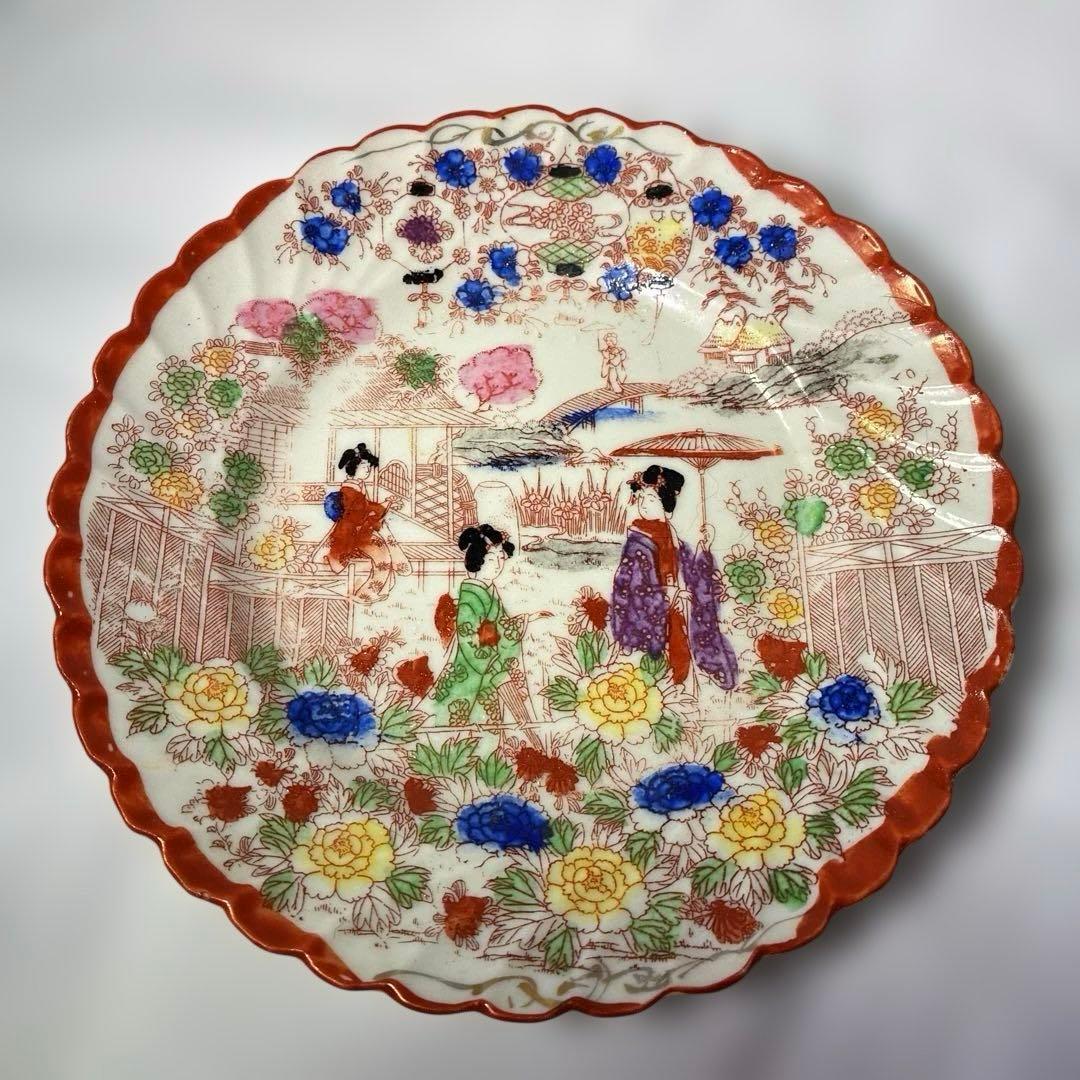 アンティーク　骨董品　日本　芸者　舞妓　皿　器　赤絵皿　時代　古道具