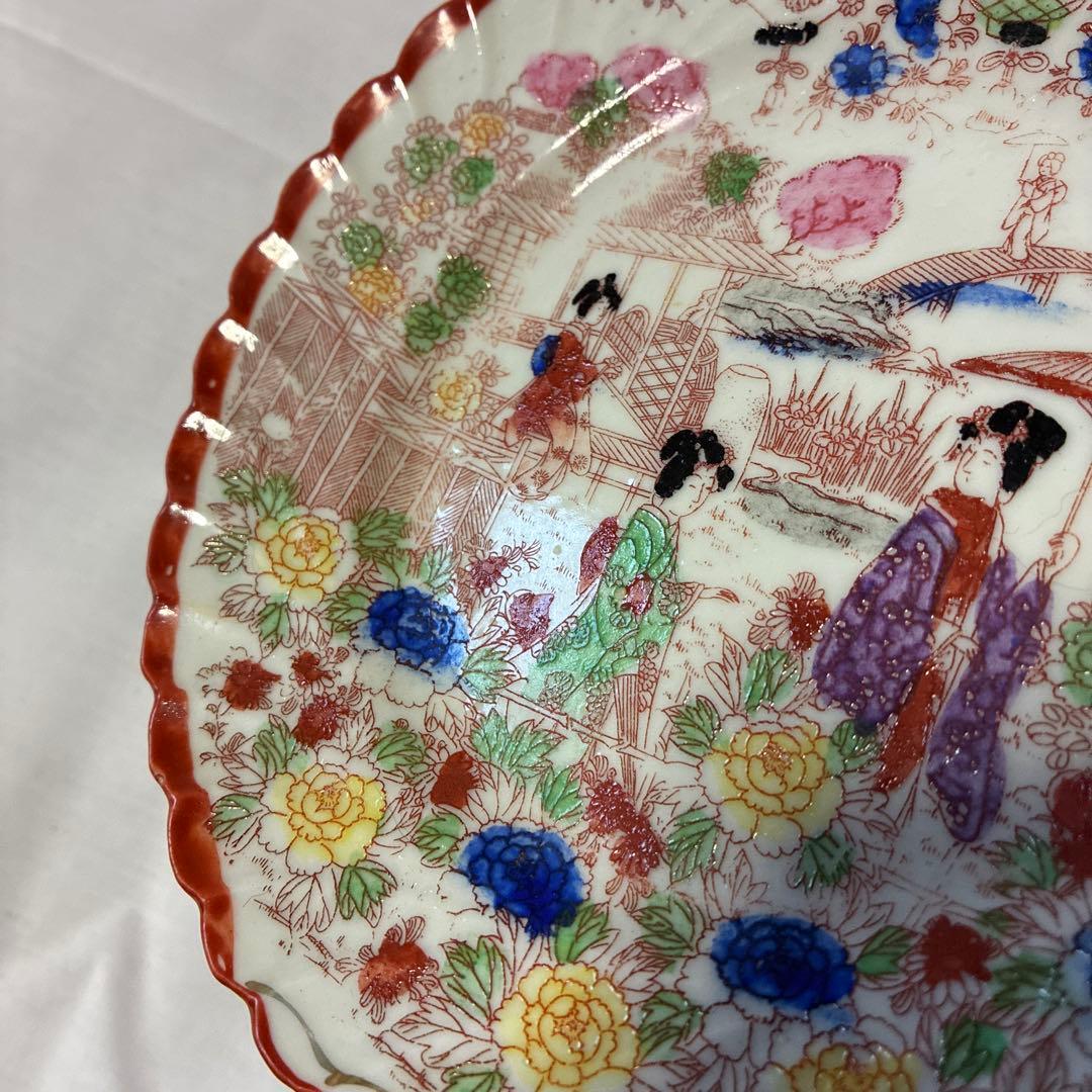 アンティーク　骨董品　日本　芸者　舞妓　皿　器　赤絵皿　時代　古道具
