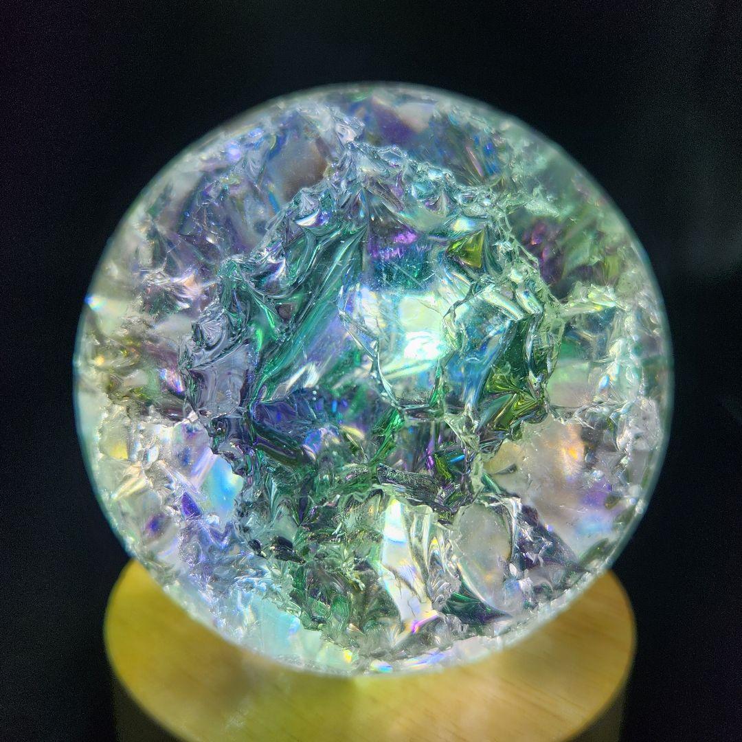 【新品】エンジェルオーラクラック水晶スフィア 特大★約78㍉サイズ★回転台座付き