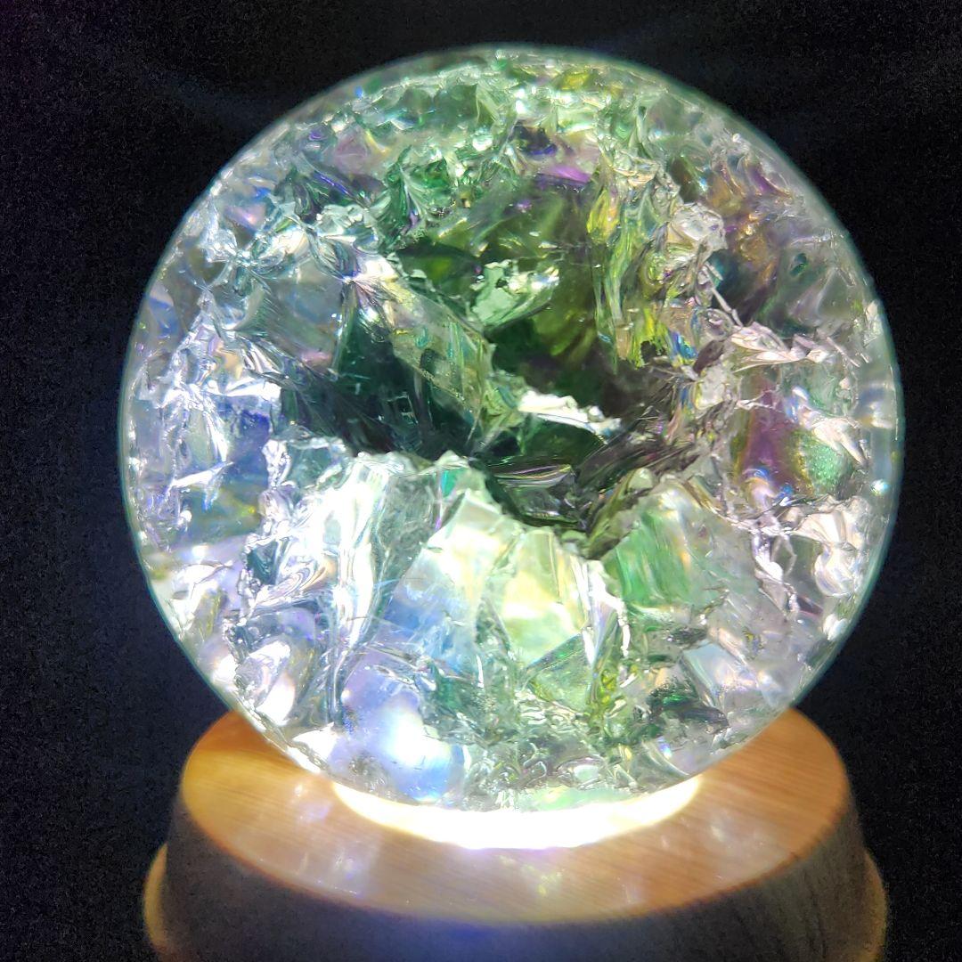 【新品】エンジェルオーラクラック水晶スフィア 特大★約78㍉サイズ★回転台座付き