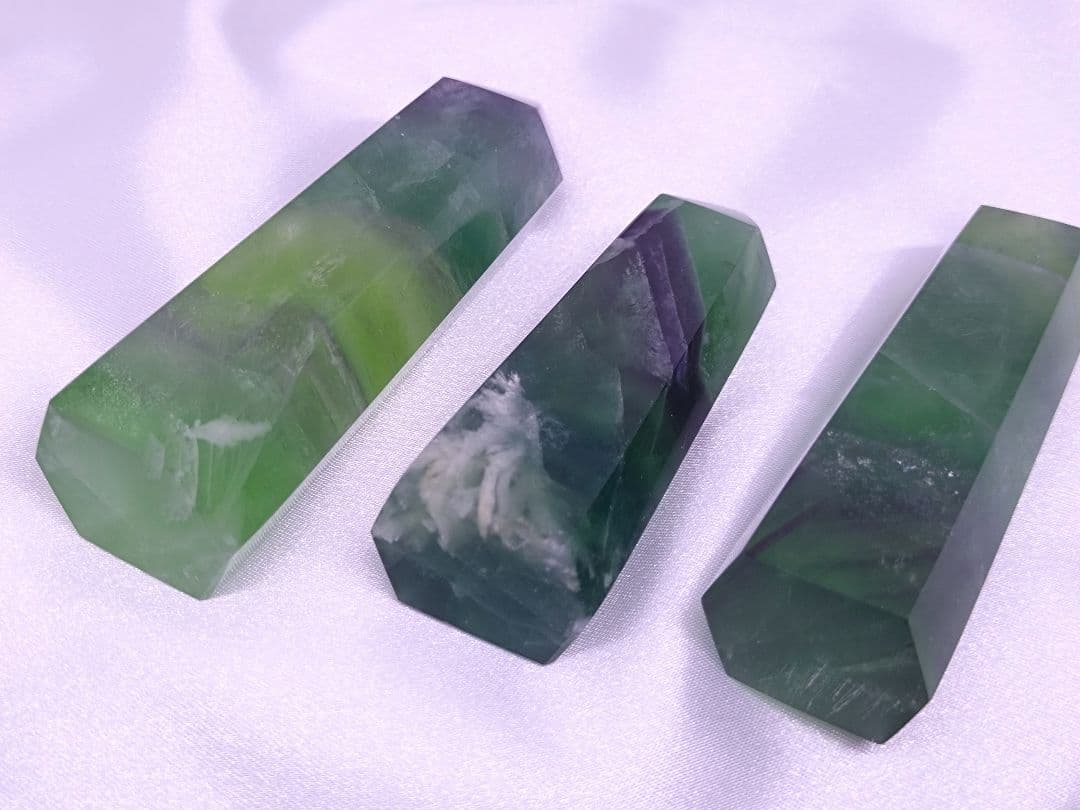 グリーン フローライト　ポイント　3本 セット　フェザー　蛍石　蛍光