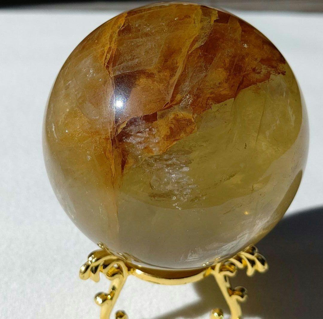 ゴールデンヒーラー　スフィア　天然石　丸玉　台座付き　7cm