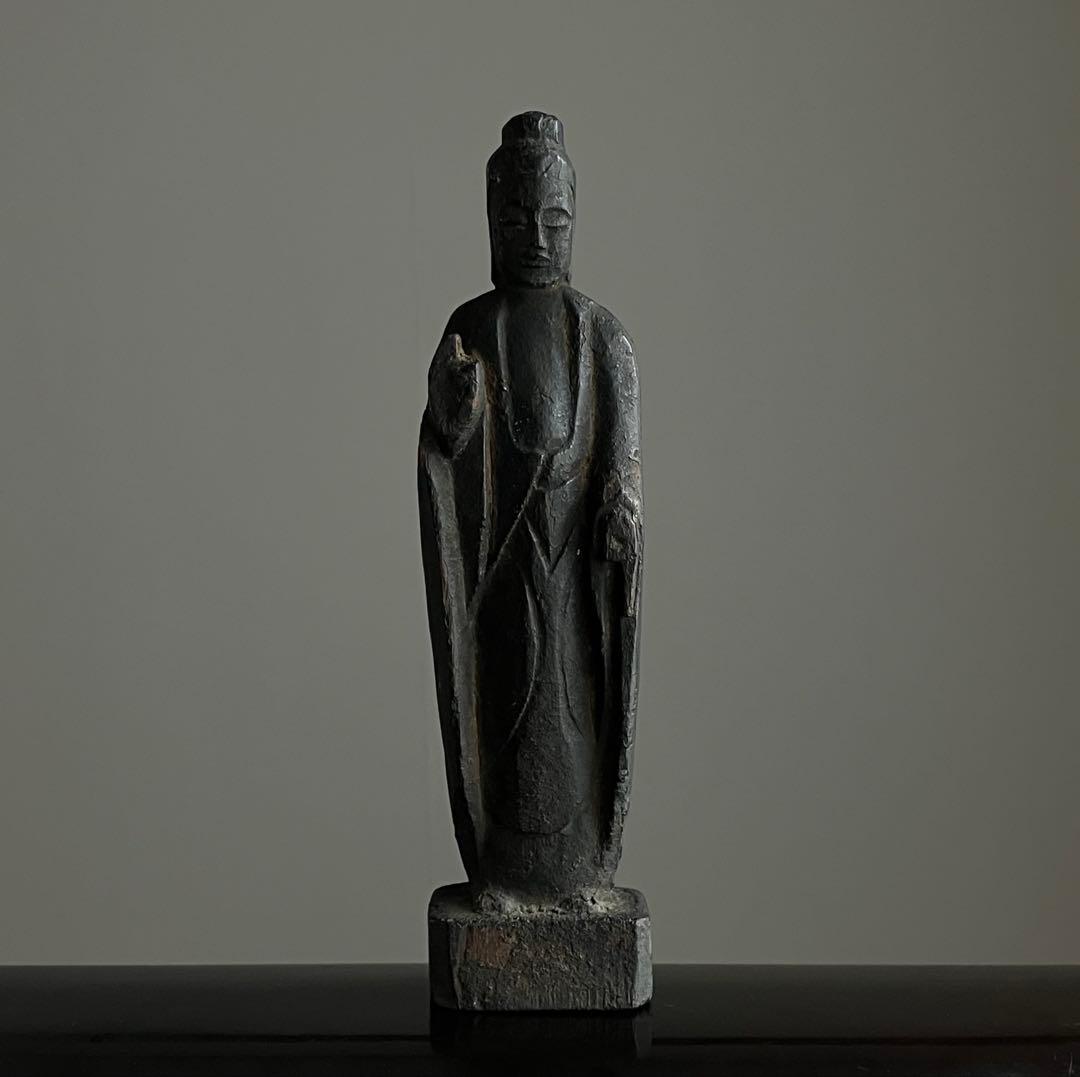 【紡がれた民衆菩薩 木彫 約22.5㎝ 江戸後期頃】仏像骨董古道具民間信仰美術